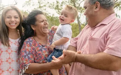 Multigenerational Aboriginal family smiling together outdoors